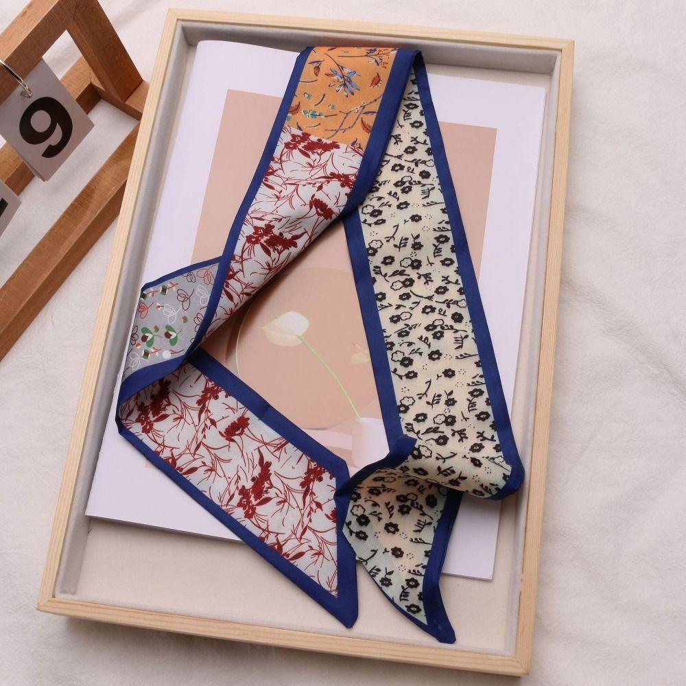 Long Neck Strap Flower Pattern Hair Band Fashion Floral Silk Scarf