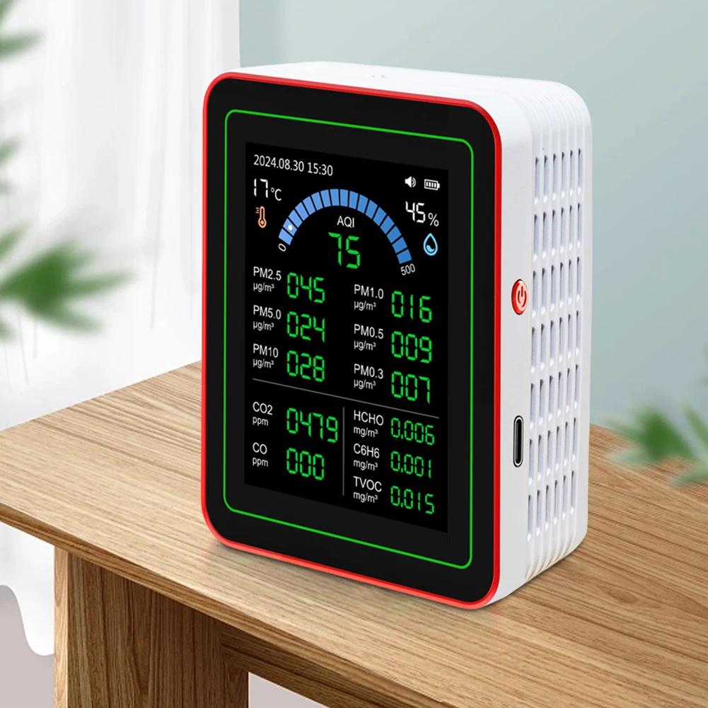 18 In 1 Professional Air Quality Detector Sensors Detect CO2 PM2.5/PM10 HCHO TVOC Portable Air Quality Tester for Home & Office