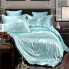 High End Satin Jacquard Summer Bedding Set European Solid Color Silky Skin-Friendly Bedsheet Kit 200X230Cm Double Bed Duvet Set