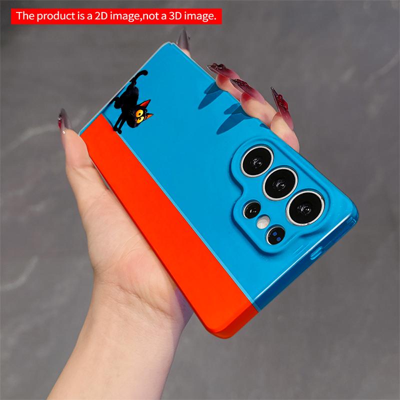 2DFlat Samsung phone case Black Cat Peeking at Blue-Orange Wall Applicable to Galaxy S23 S24 S25ULTRA S26 A12 A14 A15 A16 A54 A55