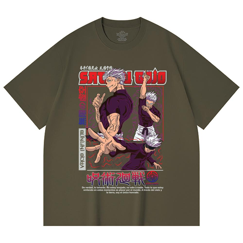 230 Gsm 100% Cotton Jujutsu Kaisen V25 Gojo Print Unisex Heavy Cotton T Shirt