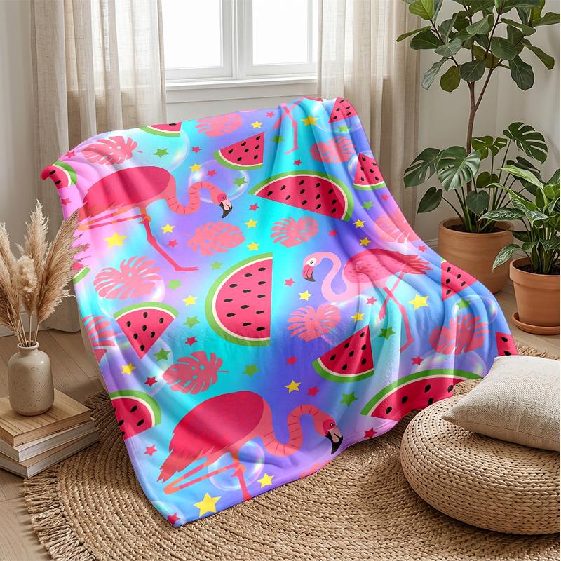 Flamingo and Fruit Paradise Theme blanket Lightweight Warm Flannel Blanket Decorative Throw Blanket for Home Decoration