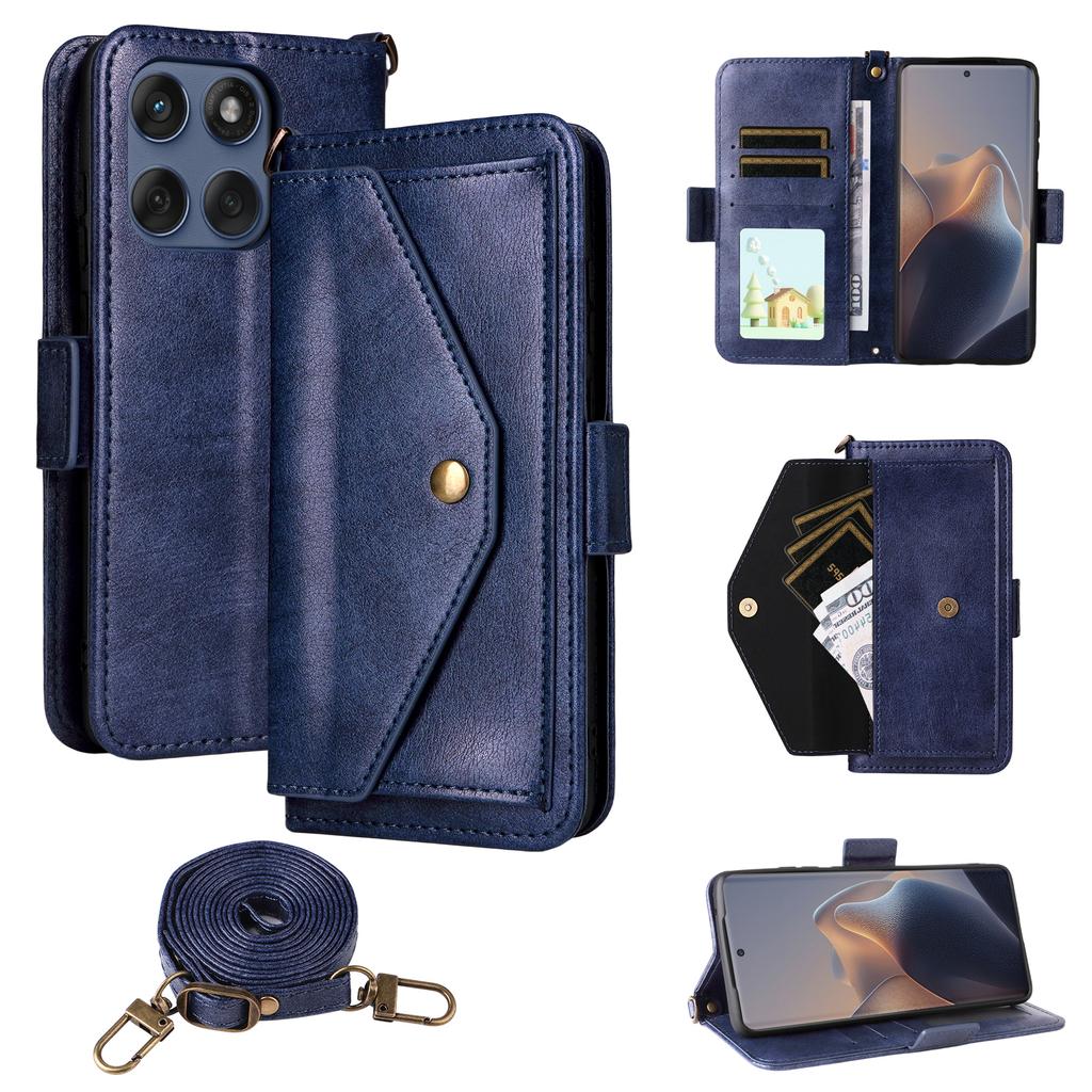 For Motorola Edge 60 Fusion 5G Leather Case Magnetic Closure Wallet Stand Phone Cover with Crossbody Strap