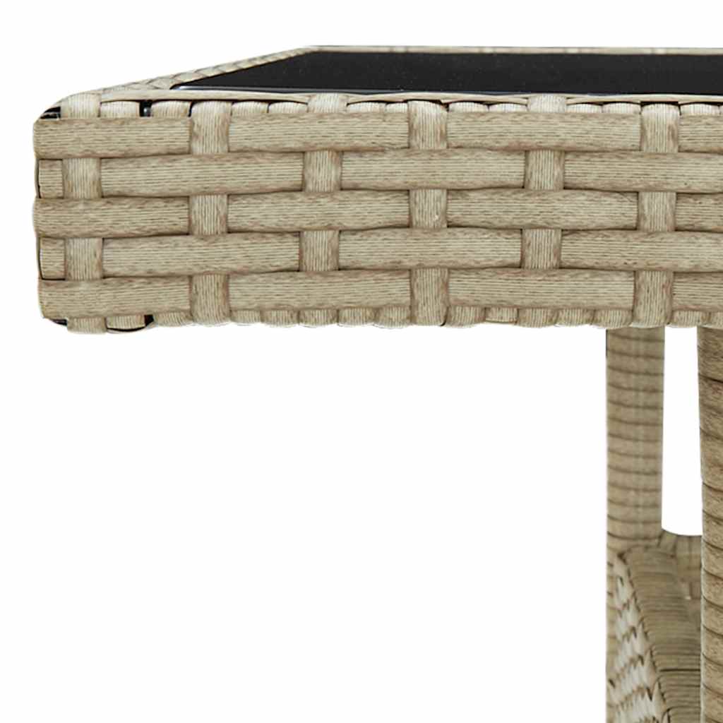 Garden Dining Table Beige Poly Rattan and Glass