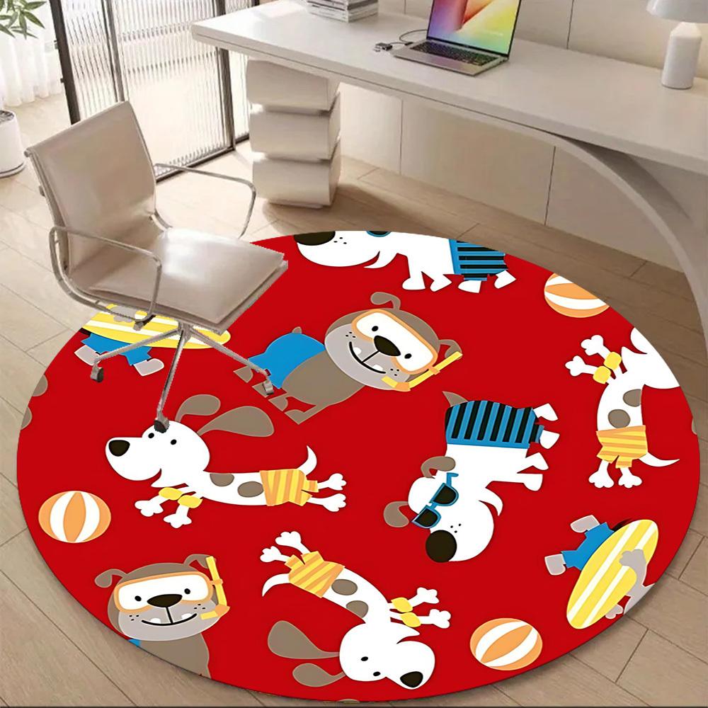 1PC Dogs Playtime Pattern Office Round Area Rug, Mat Suitable For Office, Under Office Chairs Bedroom Living Room Home Decor, Room Deco