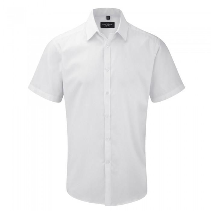 Russell Collection Мужская рубашка с короткими рукавами с узором «елочка»