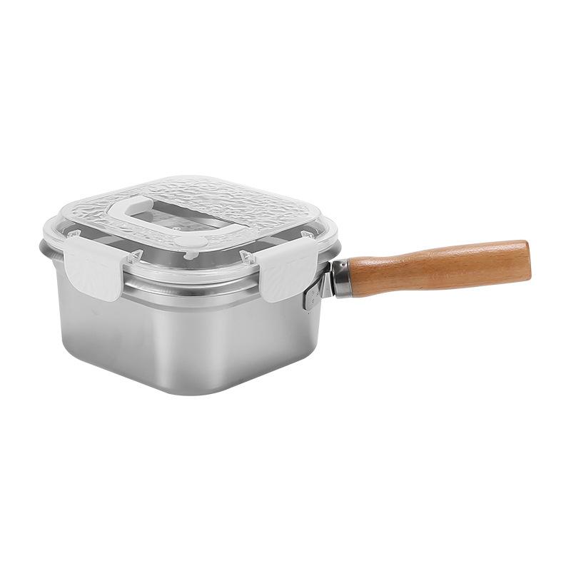 Multi-functional stainless steel square cookware serving as deep fryer,milk steamer,noodle pot outdoor portable food container
