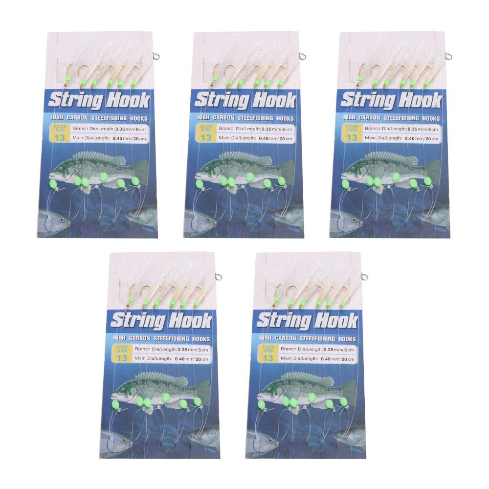 5 Sets with 6 Hooks Fishing Bait Rigs Soft Fish Skin Fishing Lure Rigs  Freshwater Fishing