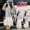 Girls' short sleeved 2026 new style mid to large children's western-style base shirt, puppy cake skirt T-shirt two-piece set