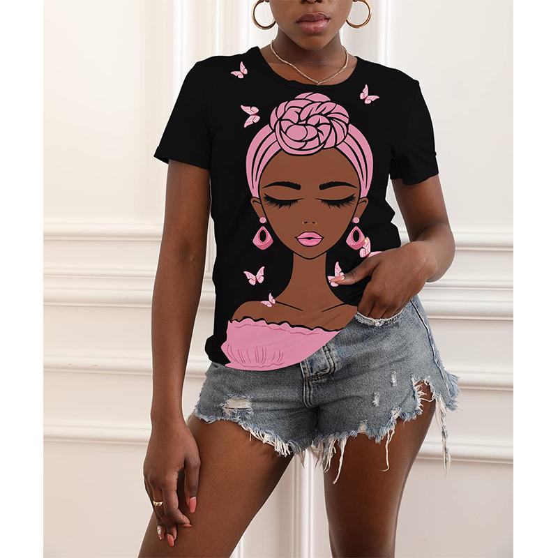 Футболка с принтом «Африканская черная девушка» с 3D-принтом, женская, с коротким рукавом и круглым вырезом, футболки в уличном стиле Harajuku, свободные футболки Y2k, женская одежда