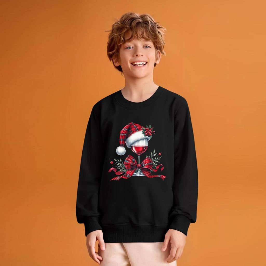 Kids' Fashion Loose-Fit Casual Long-Sleeve Christmas Print Oversized Crewneck Sweatshirt