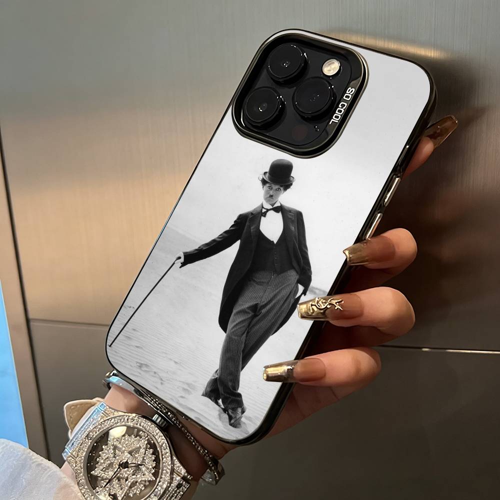 Чехол для телефона C-Чарли Чаплин Для iPhone 17,16,15,14,13,12,11 Plus Pro Max Цветной Серебристый Чехол для телефона