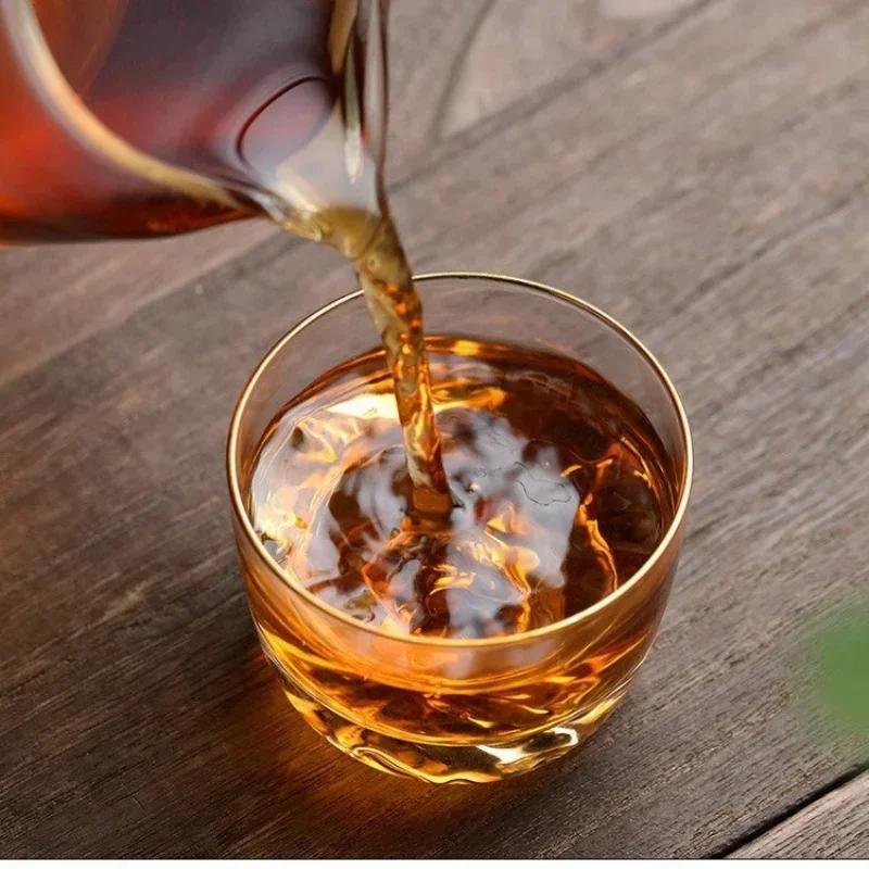 100 мл Стеклянная чашка для вина Sunset Golden Mountain, стеклянные чашки для вина, ретро-японский чай, стеклянная чашка с золотым краем, домашние чашки для чаепития и воды