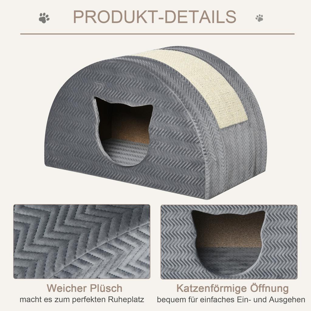 Cat Cave with Scratching Board Cat Bed Scratching House Cat House Cat Home Sisal Grey 48.5 x 30 x 30 cm
