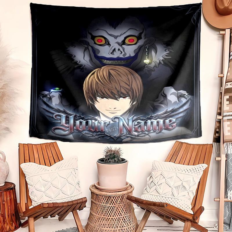 Personalized Name D-Death Note Tapestry, Wall Hanging Tapestry, Pattern Tapestry for Dorm Bedroom Living Room Wall Art Photography Backdrop
