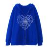 Spider Web Print Hooded Sweatshirt Women Loose Fit Zip-Up Casual Streetwear Oversized Pullover