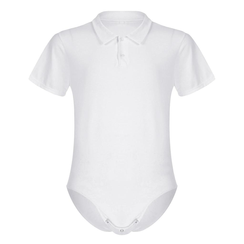 Mens Turn-down Collar Crotch Shirt Bodysuit Romper Tops T-shirt Plus Size