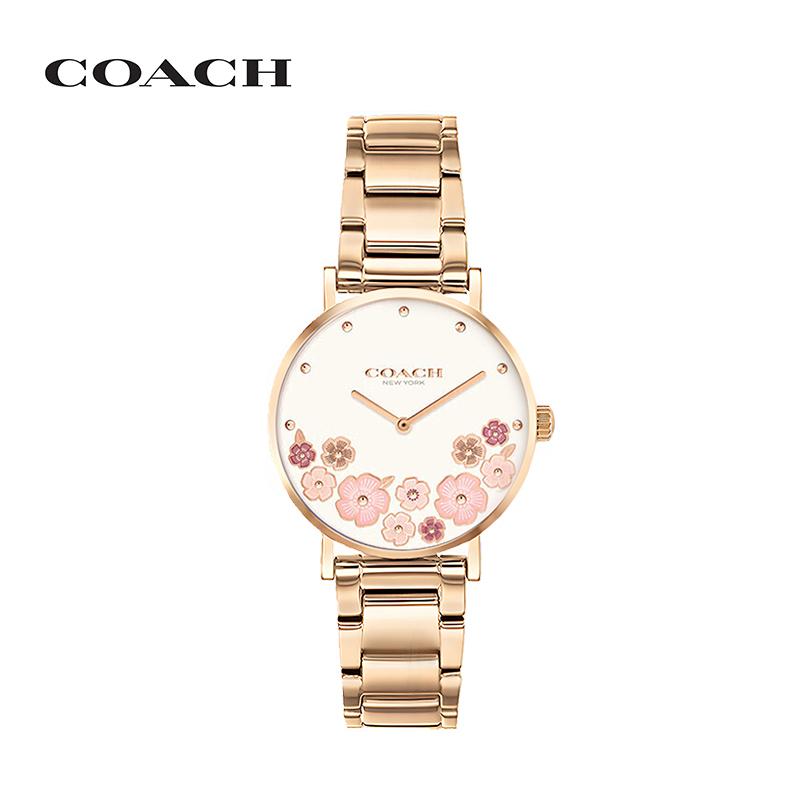 Coach Часы Perry кварцевый механизм стальной ремешок белый циферблат женские часы часы с камелией 14503767