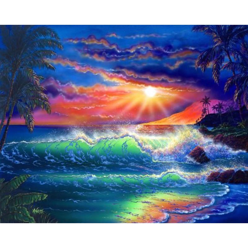 Diamond Painting Beach & Wave Cross Stitch Full Diamond Embroidery Needlework Diamond