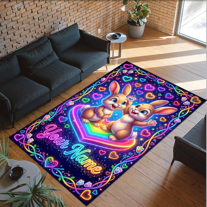 Valentine Love Theme Crystal Velvet Rug Personalized Custom Name Text Soft Floor Mat Home Decor