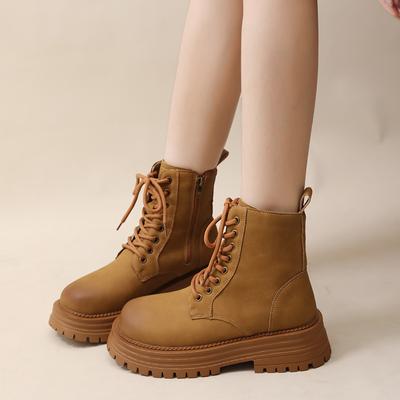 Модная женская обувь 2024 года, женские ботильоны на платформе, современные ботинки, женские с перекрестными шнурками, круглым носком, средним каблуком, боковой молнией, женские туфли Zapatos