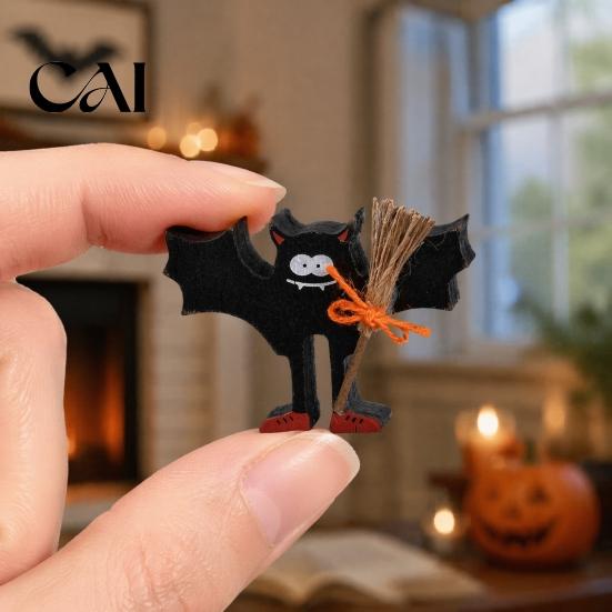 Wood Halloween Farmhouse Decor Wooden Table Sign, Cute Ghost Witch Hat Bat Freestanding Tiered Retro Desktop Signs Tray Ornament, Rustic Tabletop