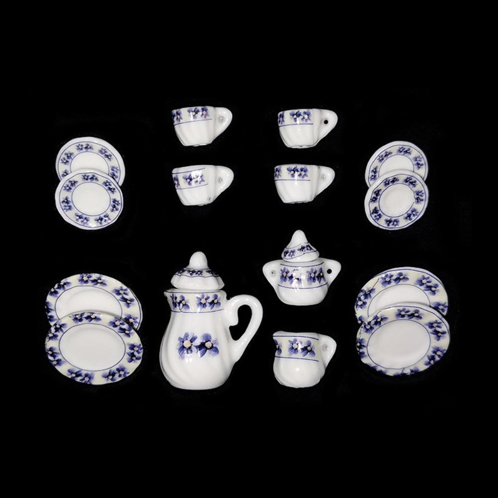 Kettle Dollhouse Miniature Tea Set Ceramic Miniature Porcelain Tea Cup Set  Dollhouse Ornament