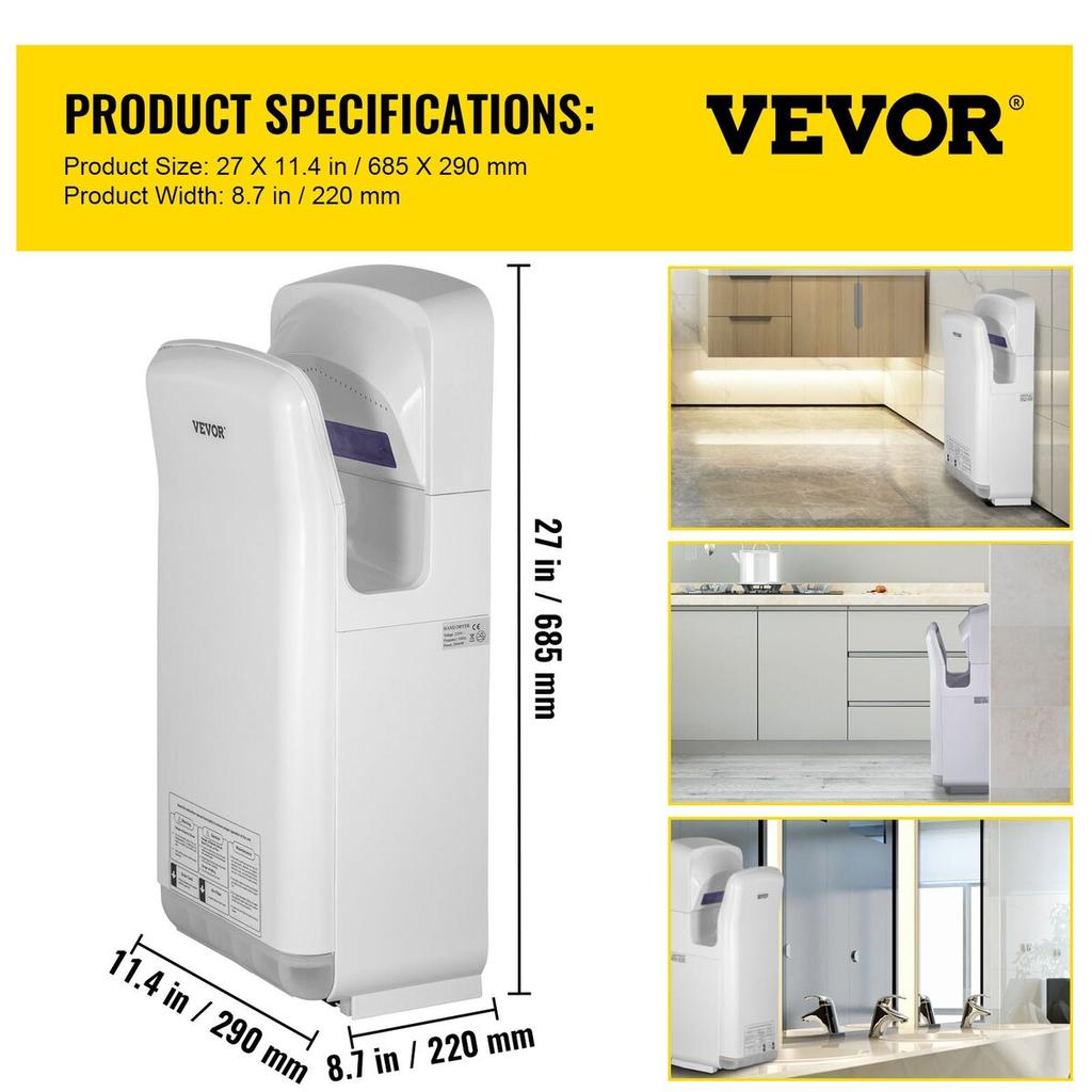 Jet Hand Dryer, Premium Electric Commercial Blade Hand Dryer, ABS Air Dryer Hand with HEPA Filtration Wall Mount Hand Dryer, 2000W 220V Vertical Hand