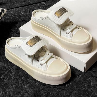 Мягкая повседневная обувь на платформе, белые туфли, женские полутапочки с закрытым носком и шнуровкой