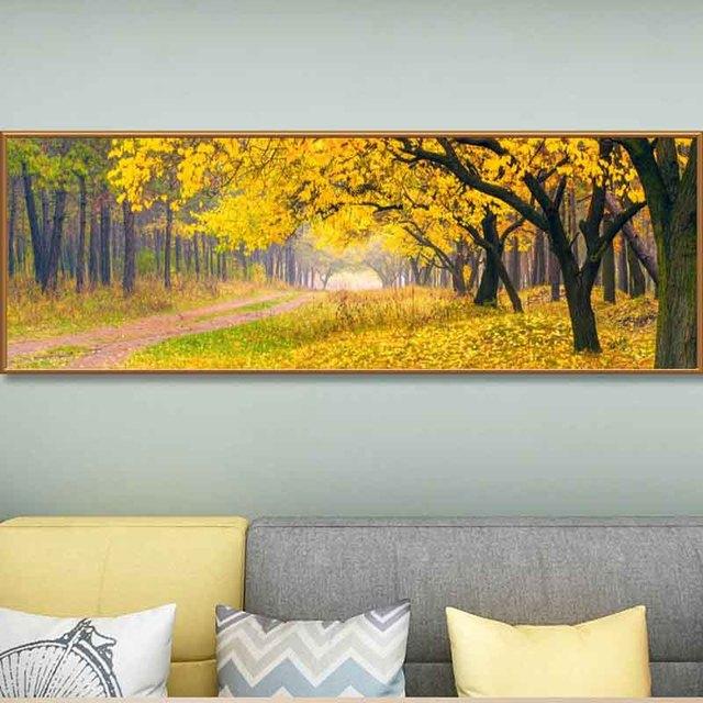 Пейзаж Зеленый Желтый Лес Дерево Холст Картина Солнечный свет Плакаты и принты Настенные Панно Гостиная Домашний Декор Без Рамки