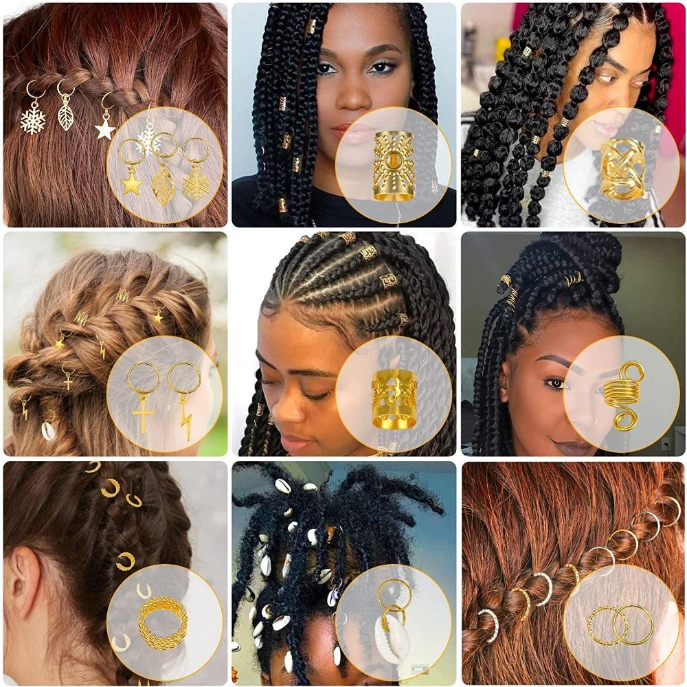 259pcs Gold Hair Ring Hair Cuffs Clips Mixing Braiding Hair Strings  for Women Girls