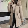 BITCED Winter Parka - Women's Relaxed-Fit Mid-Length Cotton Coat with Large Fur Collar