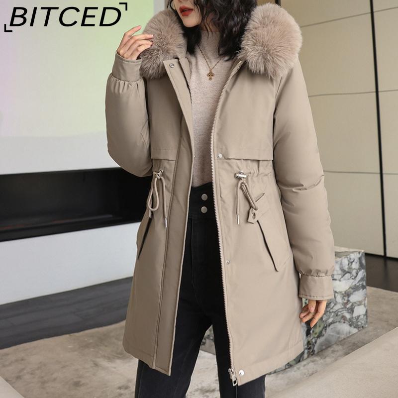 BITCED Winter Parka - Women's Relaxed-Fit Mid-Length Cotton Coat with Large Fur Collar