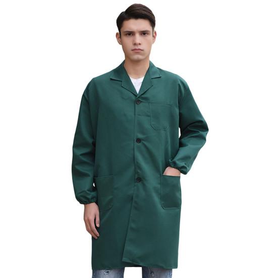 Work Coat Lapel Long Sleeve Single Breasted Easy Care Wrinkle Resistant Work Jacket with Large Patch Pockets Functional Workwear