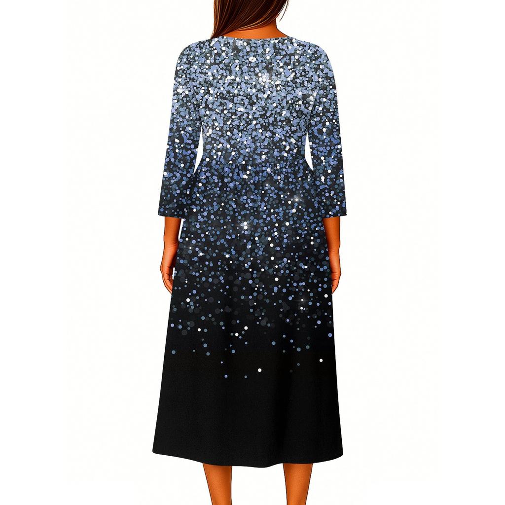 Женское модное платье-рубашка свободного кроя с принтом, круглым вырезом и рукавами семь четвертей на пуговицах