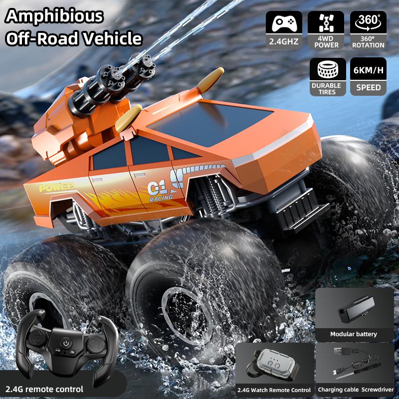Q213 RC Off-road Stunt Car Amphibious Vehicle Children's Toy Cars 4WD 2.4G Pick-up Truck Water Cannon Remote Controlled Car