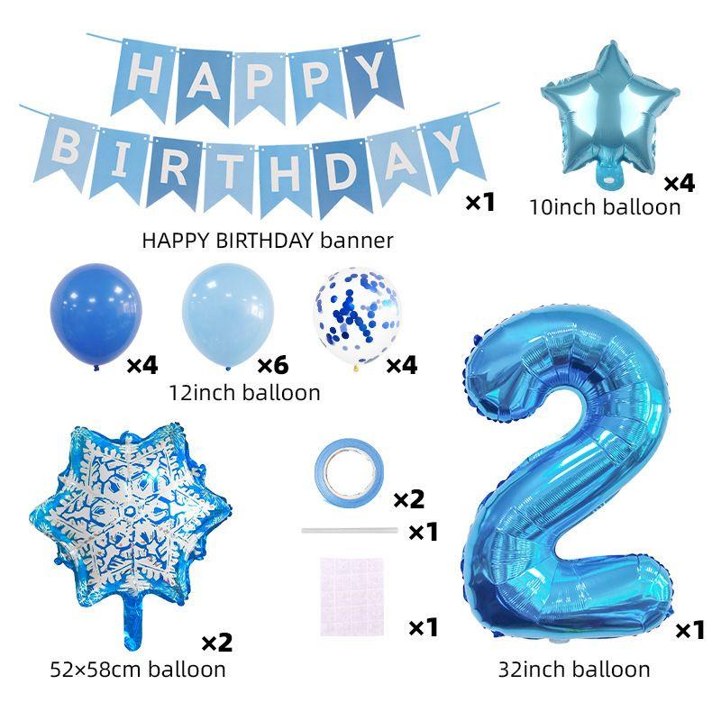 Snowflake Theme Birthday Party Balloon Set with Snowflake Pentagram Decoration Balloons