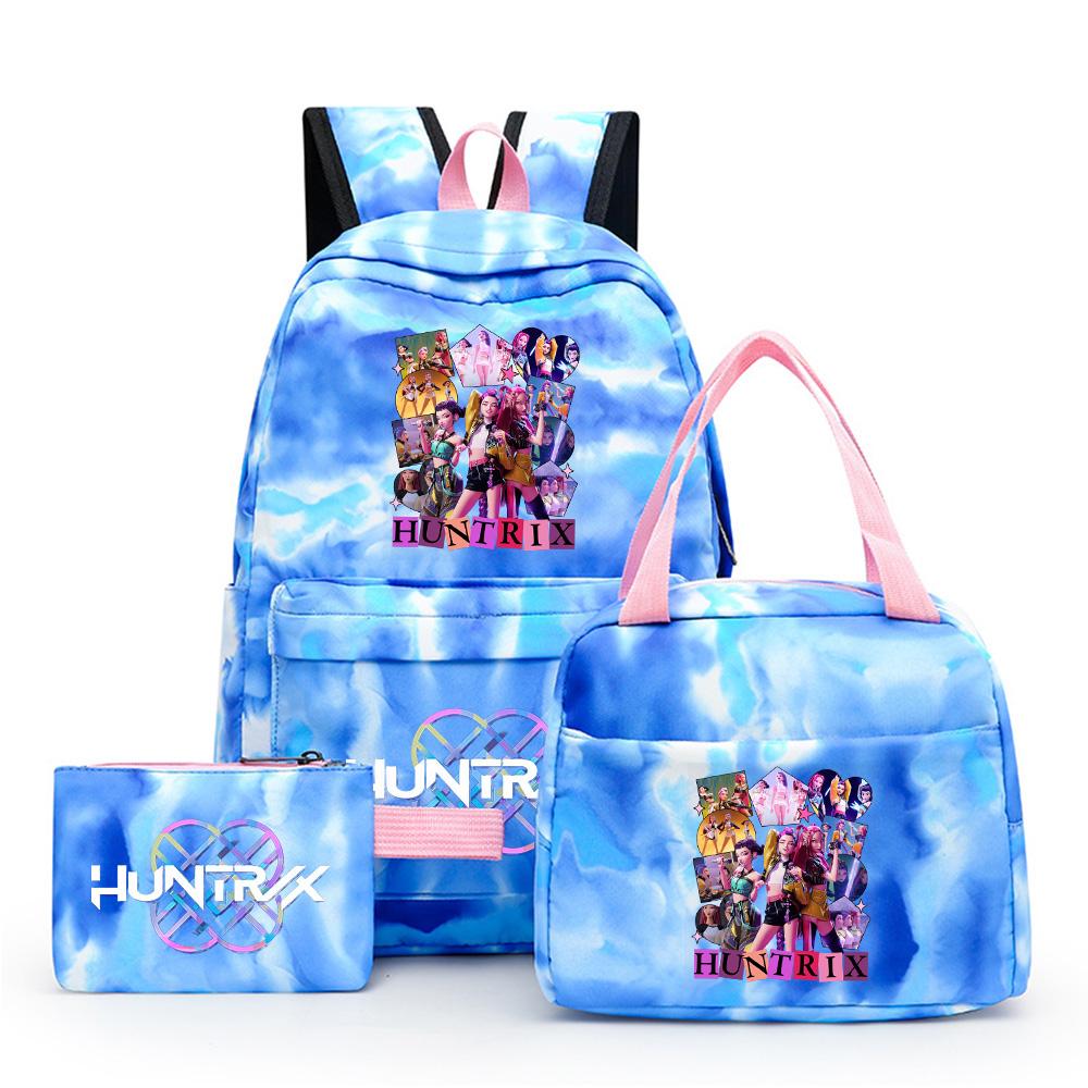3Pcs/set Cartoon Demon Hunters Printed Backpack with Lunch Bag Pencil Case for Teenager Girl Boy Large Capacity Waterproof Bookbag Gift Mochila