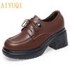 Женские лоферы, модная женская обувь на платформе из натуральной кожи на высоком каблуке, весенняя женская обувь большого размера в британском стиле