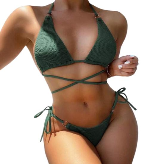 2 шт./компл. женский комплект бикини, однотонный, с бретелькой на шее, с несколькими бретелями, трехточечный