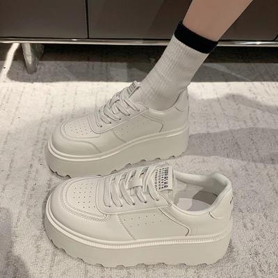 2024 Новые дизайнерские женские кожаные повседневные туфли на толстой подошве, модные однотонные кроссовки на толстом каблуке, кроссовки на плоской подошве для женщин