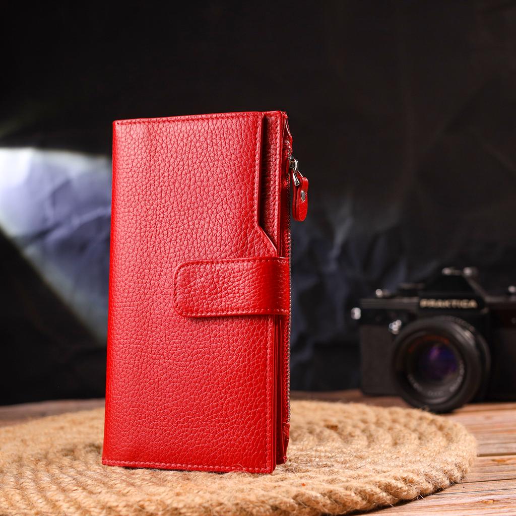 Вертикальный Женский кошелек из натуральной кожи CANPELLINI Wallet 21640 Красный