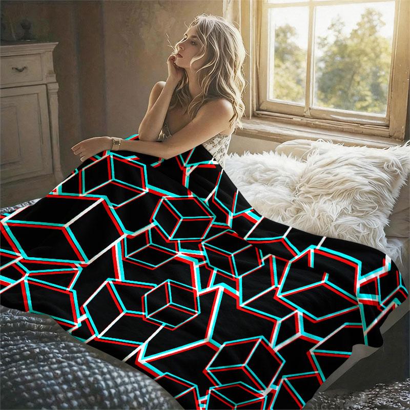 Glitch Cube Flannel Blanket Warm Soft Halloween Christmas Decorative Couch Warm Cozy All-Season Gift