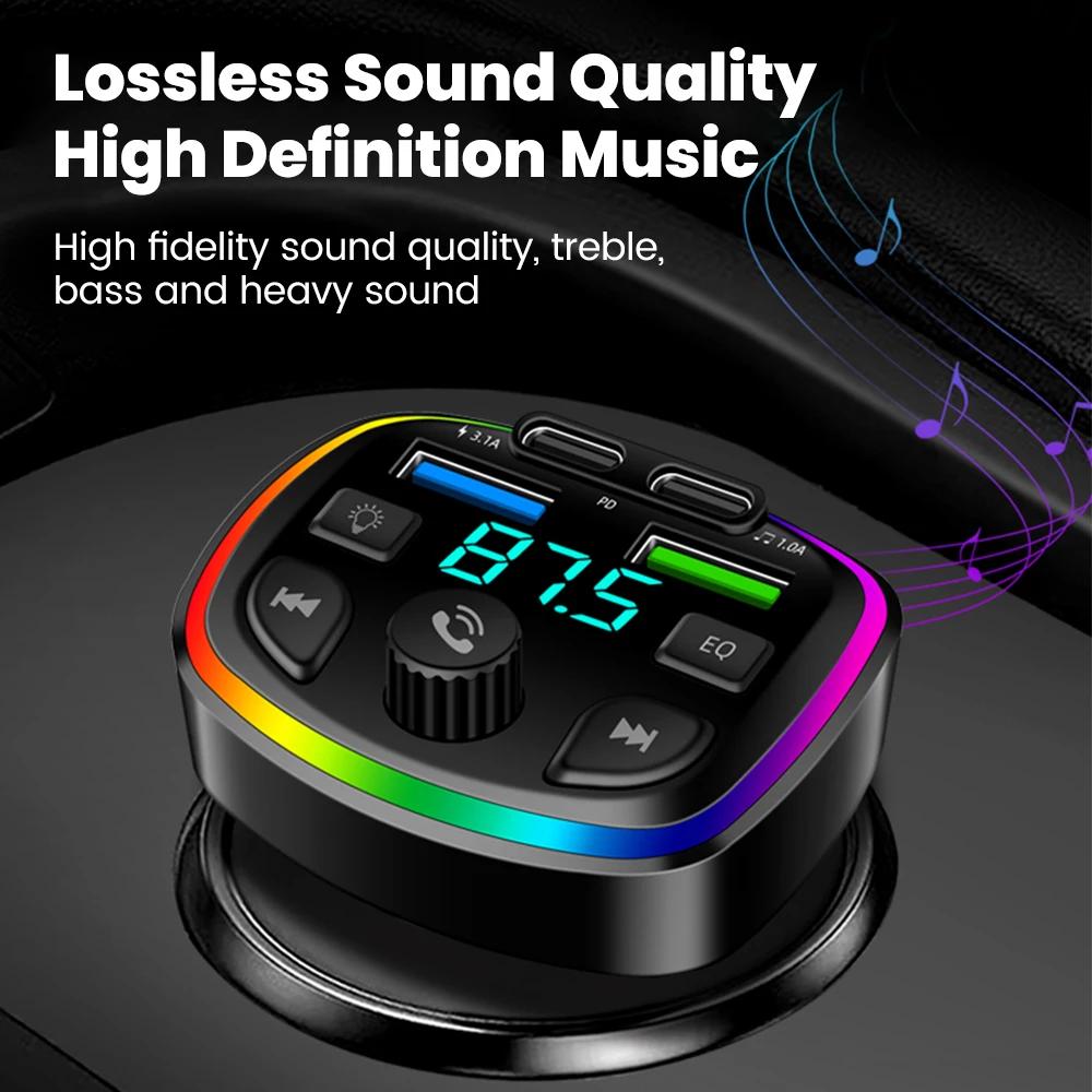 Автомобильное зарядное устройство Rainbow Light с 4 портами, Bluetooth FM-передатчиком и светодиодным дисплеем напряжения