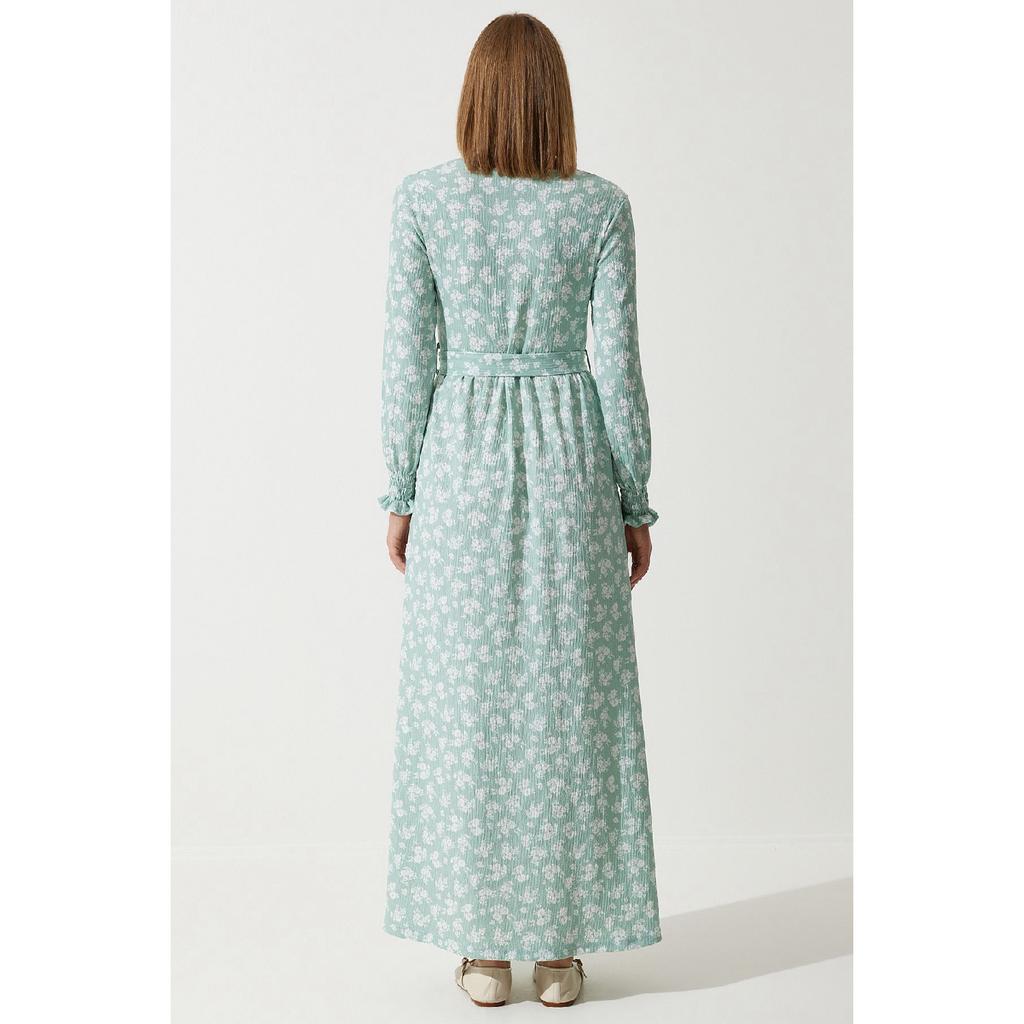 Women's Sky Blue Floral Summer Long Knitted Dress Dd01322