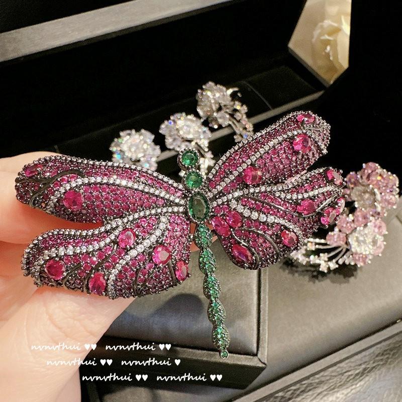 Vintage-Inspired Dragonfly Brooch With Irregular Pink Zircon Stones 18K Gold Plated Antique Style Pin Women