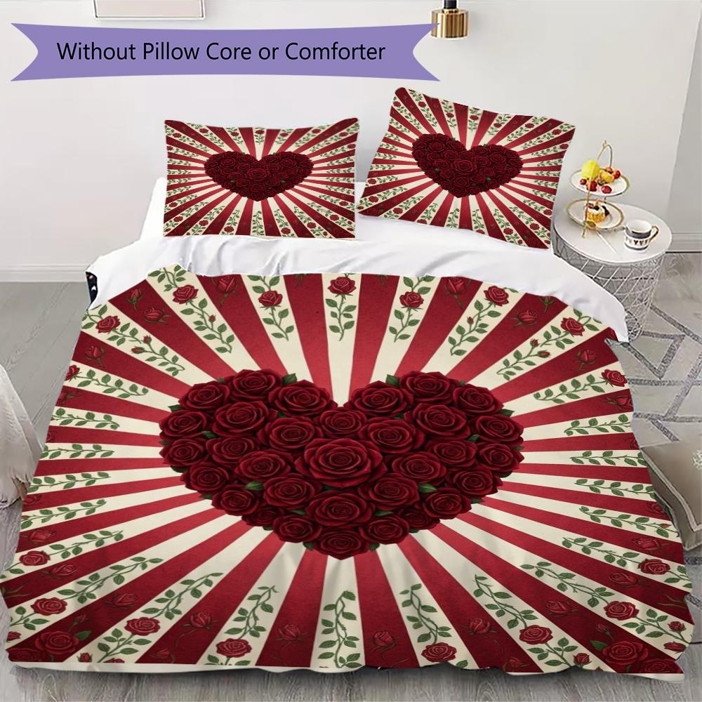 Rose Pattern Bedding uilt Set uilt Cover Pillowcase Home Decoration Birthday Gift (1 * duvet cover + 2 * pillowcase  without core)54