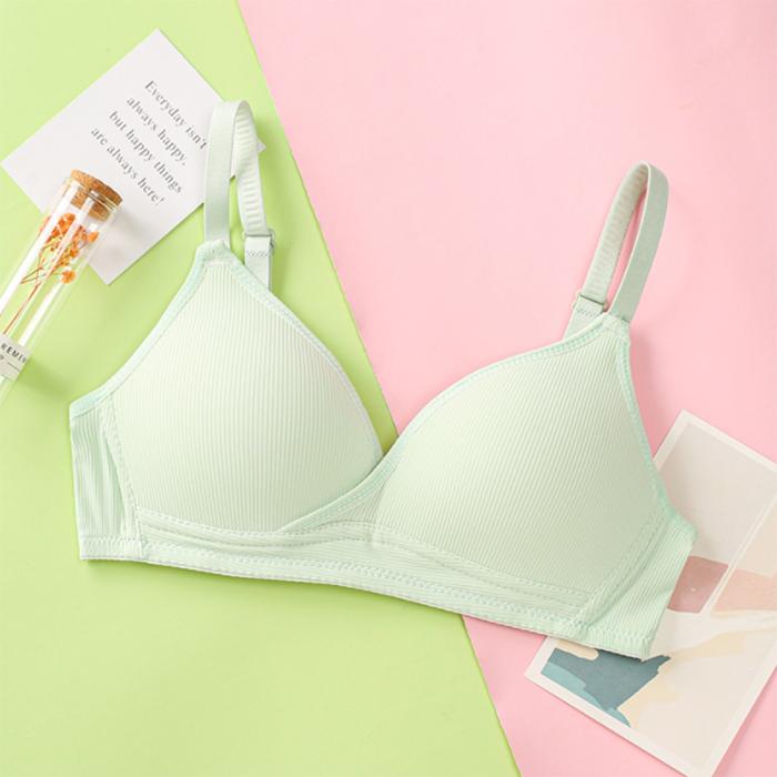 Young Women Gather Comfortable Pure Color Simple High School Student Underwear Girl Soft Cup Bra