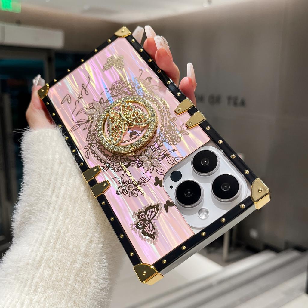 For iPhone 16 Pro Cases Rhinestone Decor Butterfly Pattern TPU+PC Phone Cover