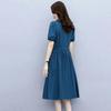 Женское платье Корейская версия плиссированного платья для женщин, свободного покроя и с приталенной талией, с короткими рукавами
